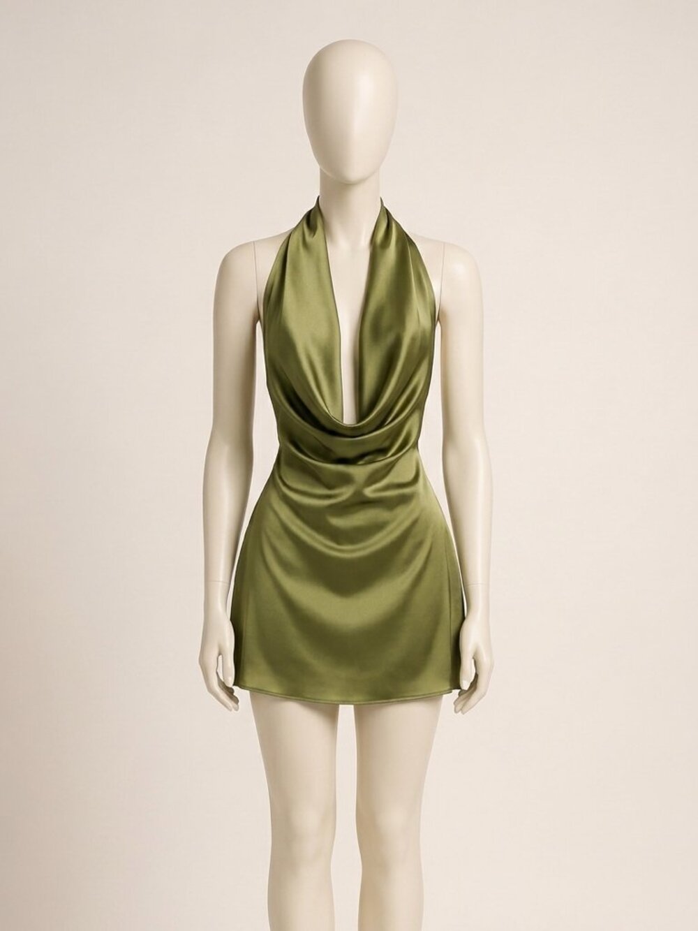 Shine Coral Green Halter Cowl Neck Open Back A-Line Mini Dress Women's M